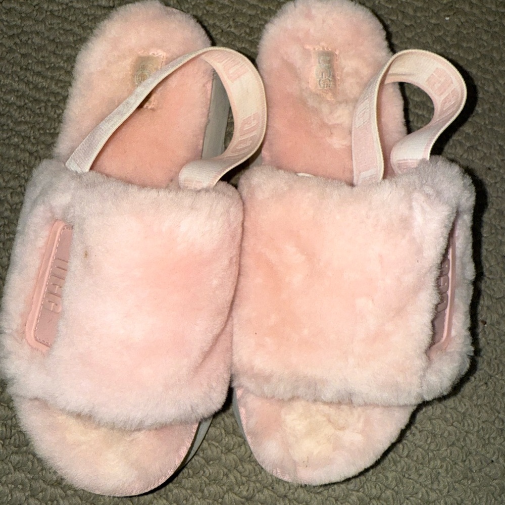 Pink Fuzzy Slide Sandals